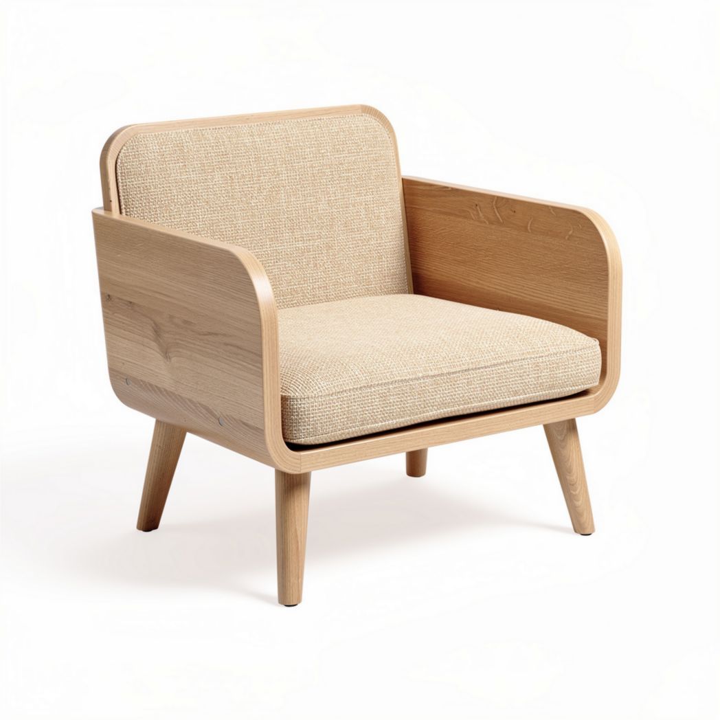 Wooden armchair with fabric upholstery and natural finish 70 x 70 x 75cm