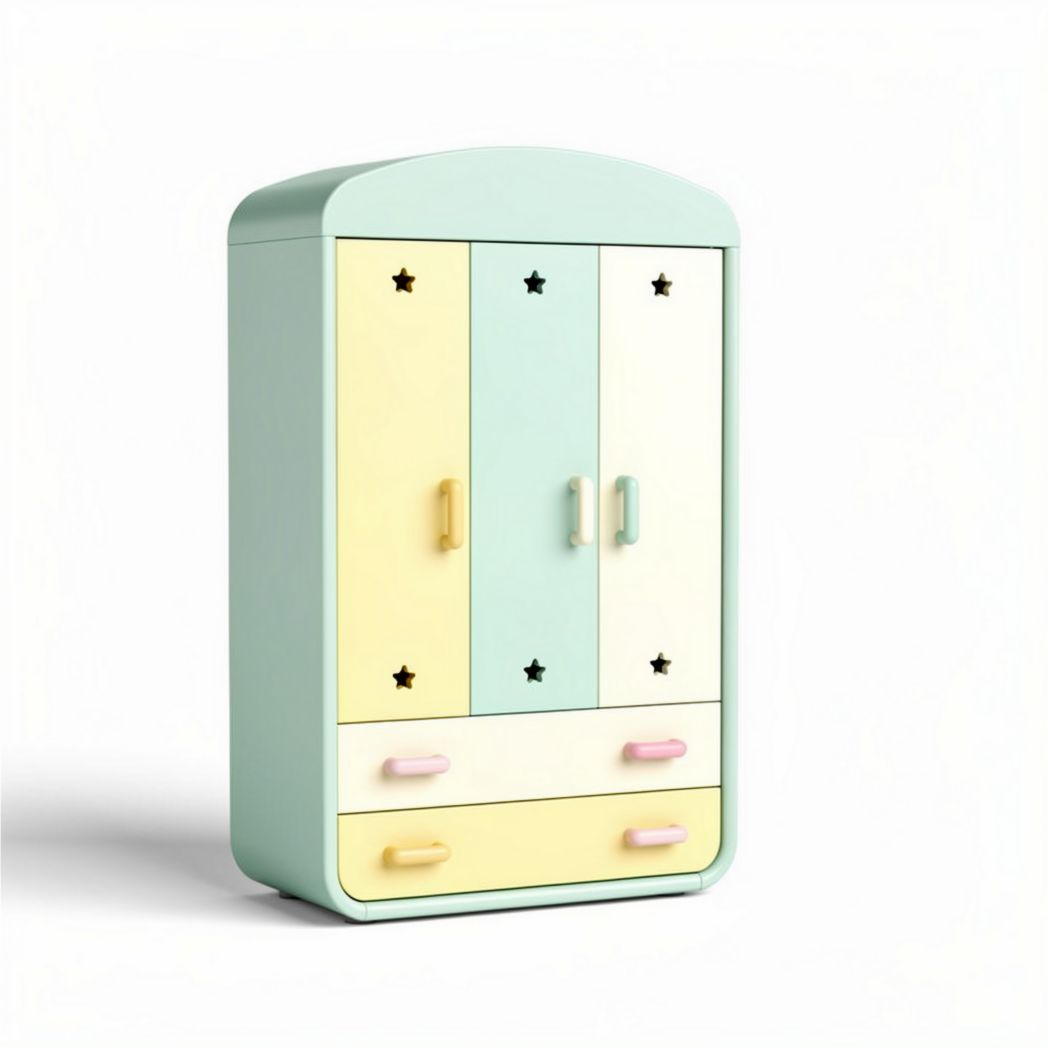 Three-door wooden cabinet with pastel colors and star design 80 x 40 x 120cm