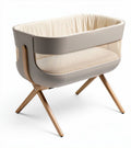 Wooden bassinet with mesh sides and cream fabric for infants 85 x 55 x 75cm