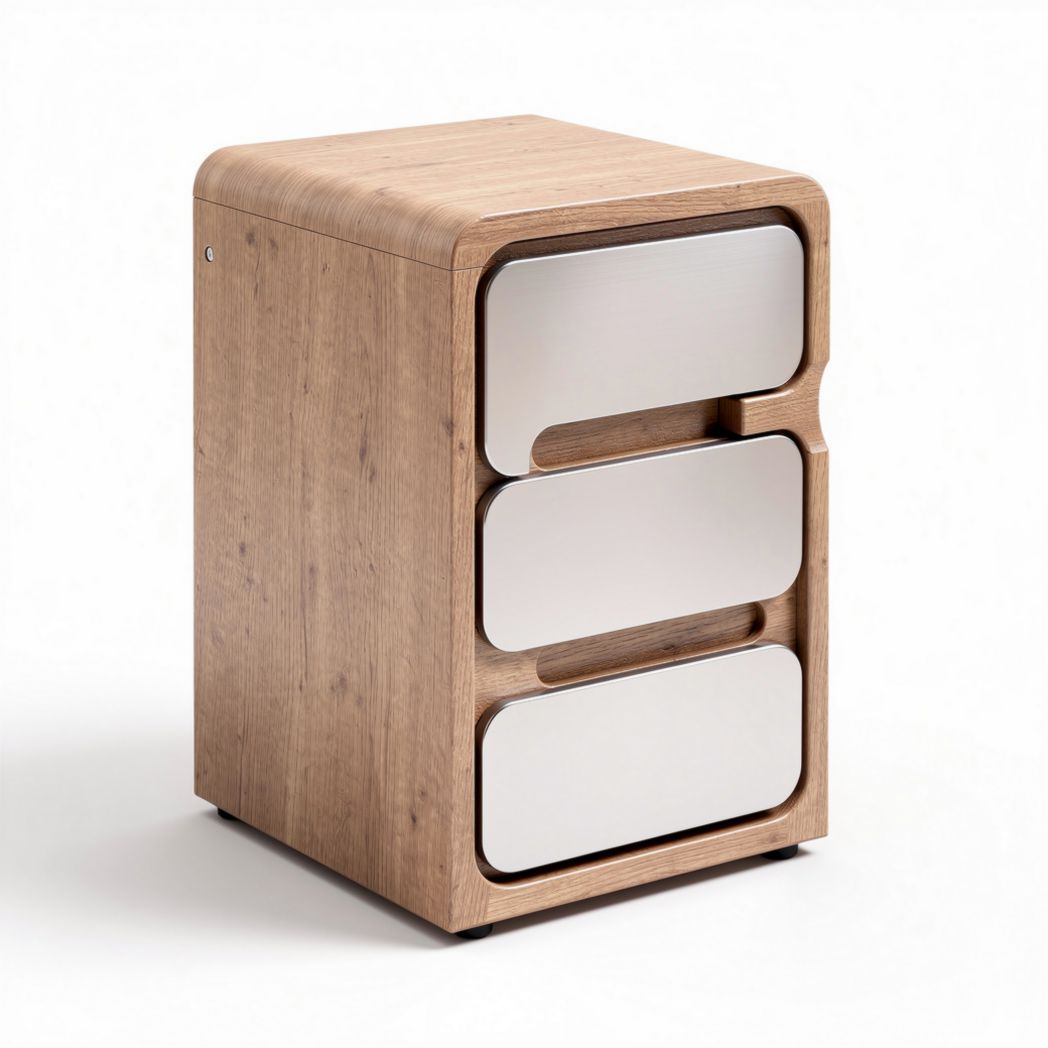 Wooden nightstand with three shelves and stainless steel accents 40 x 30 x 60cm