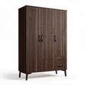 Three-door wardrobe with drawers in dark wood finish 180 x 90 x 50cm