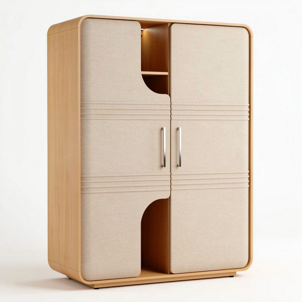 Wooden wardrobe with fabric doors and interior shelf 80 x 40 x 180cm
