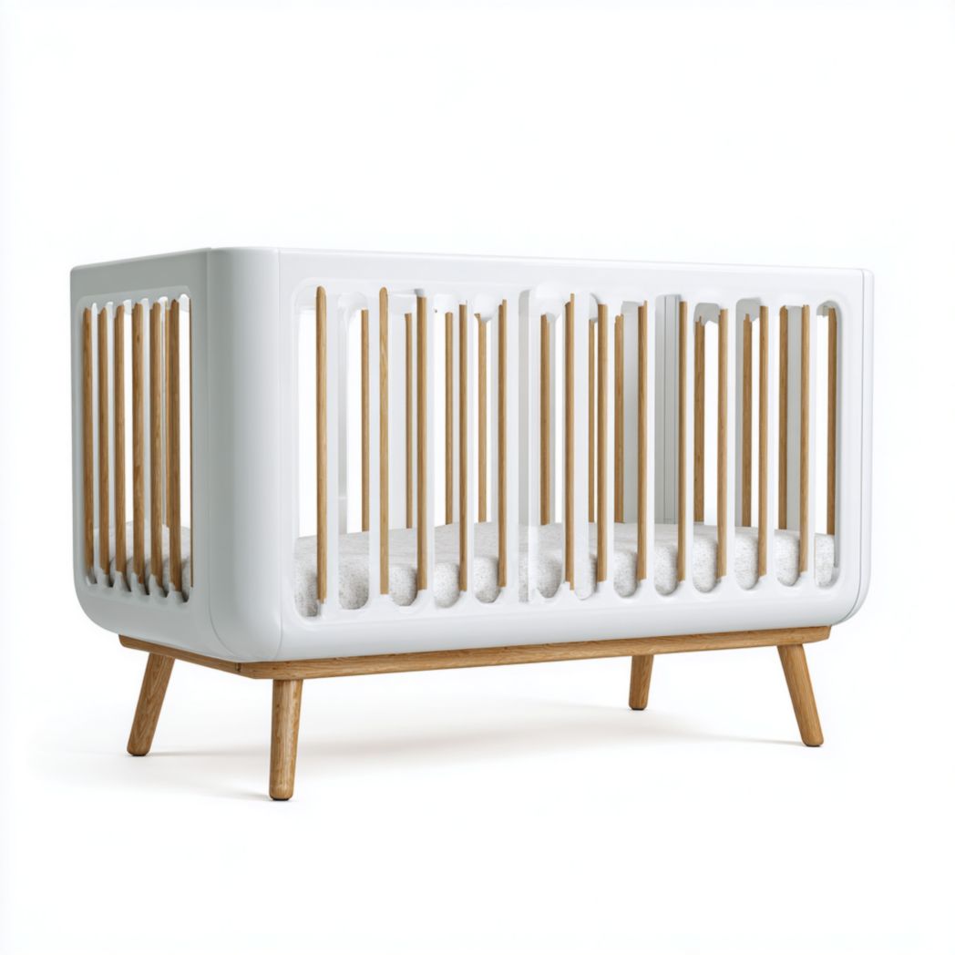 Wooden crib with rattan accents for infants 120 x 60 x 80cm