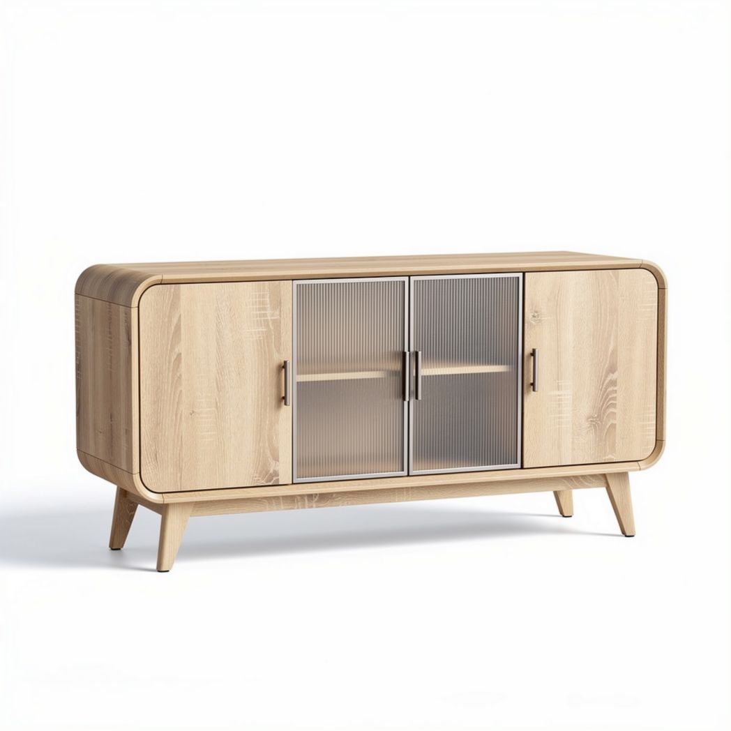 Wooden storage cabinet with glass doors for living room 150 x 45 x 75cm