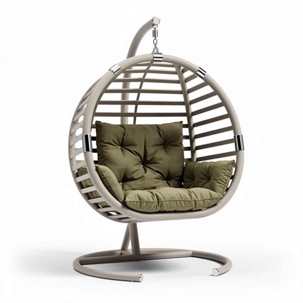 Hanging egg chair with cushions for indoor and outdoor use olive green 80 x 80 x 120cm