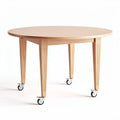 Round wooden table with casters approximately 120 x 120 x 75cm for dining or workspace
