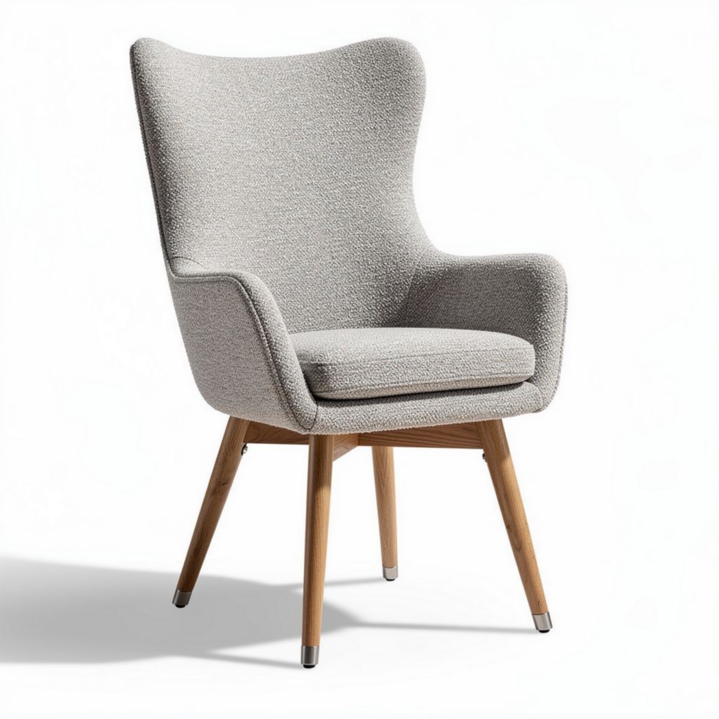 Fabric accent chair with wooden legs in light gray color 75 x 70 x 100cm