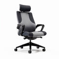 Ergonomic office chair with adjustable headrest and breathable fabric in gray